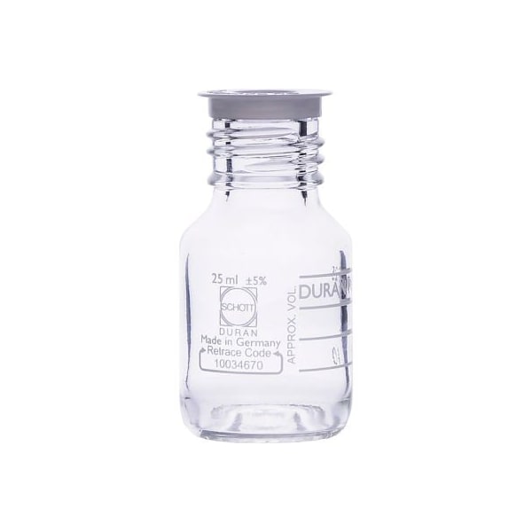 Cp Lab Safety. Duran PURE Bottle Only, Clear Borosilicate Glass, GL25, 25ML, Case of 10 818011401 - main
